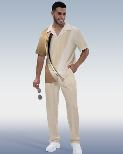 Suitmens Men's Gradient Short Sleeve Shirt Walking Set 534