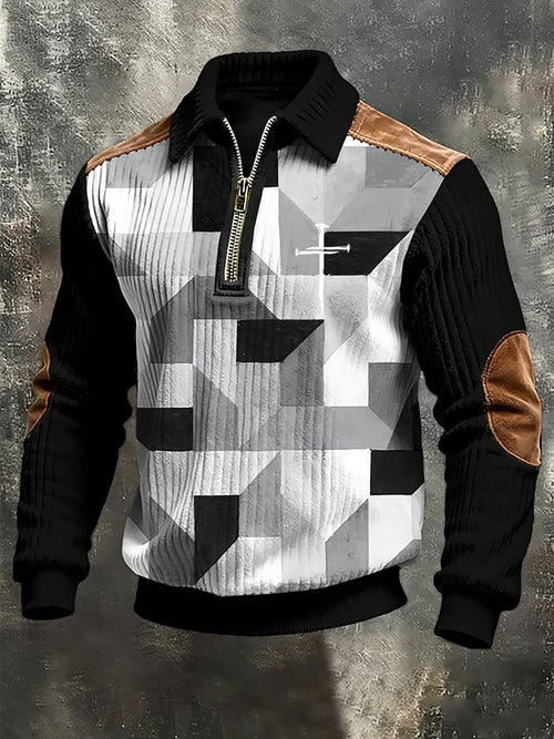 Men's vintage Faith Cross Design Print Casual Zipper Sweatshirt