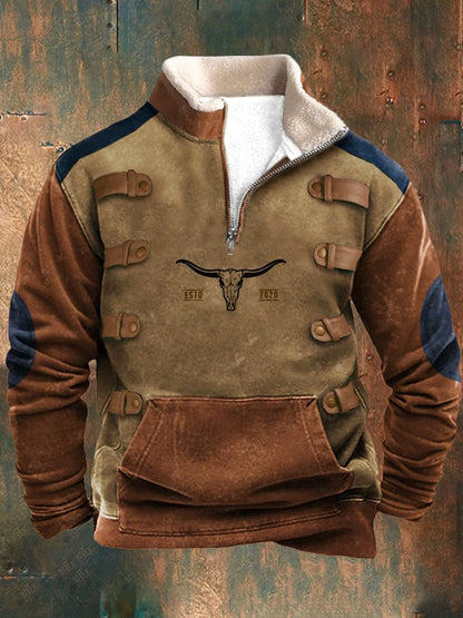 Casual Zipper Stand Collar Long Sleeve Printed Sweatshirt