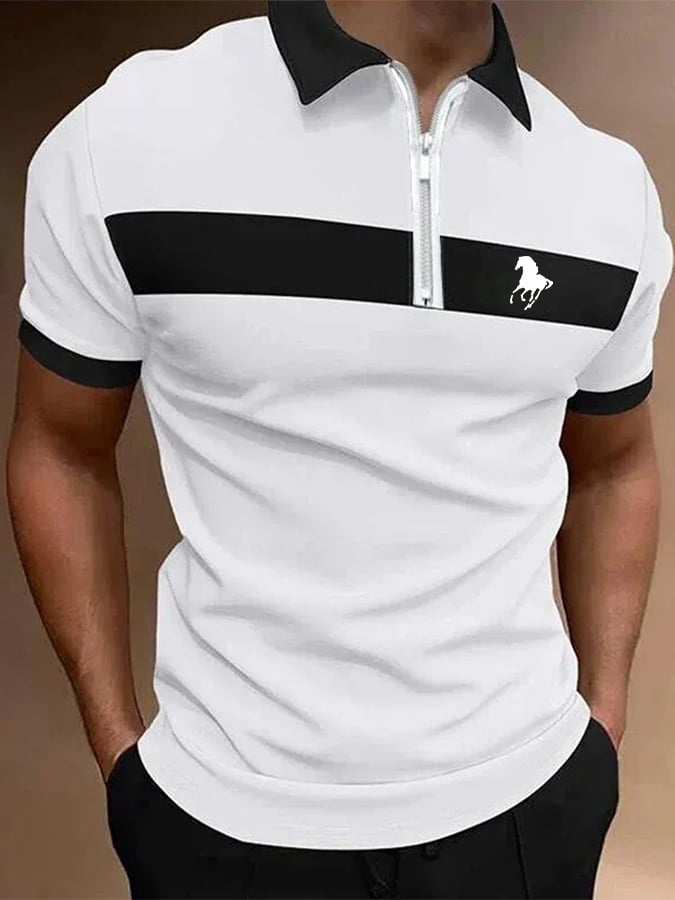 Men's Horse Print Casual Polo Shirt