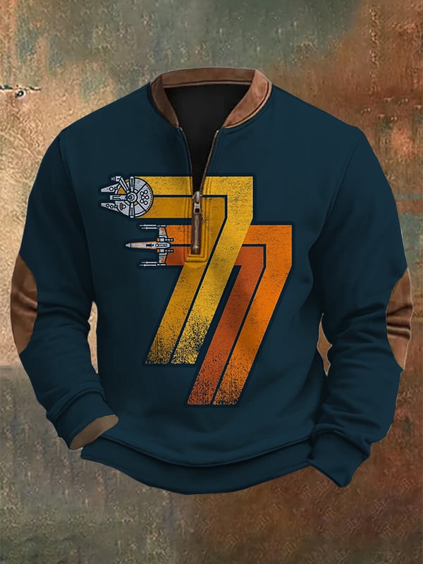 Men's Fashion Casual Printed Zipper Neck Sweatshirt