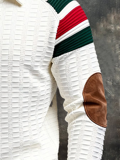 Men's Retro Color Block Print Zipper Sweatshirt