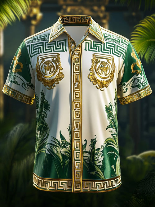 Men's Satin Luxe Print Short Sleeve Button Shirt