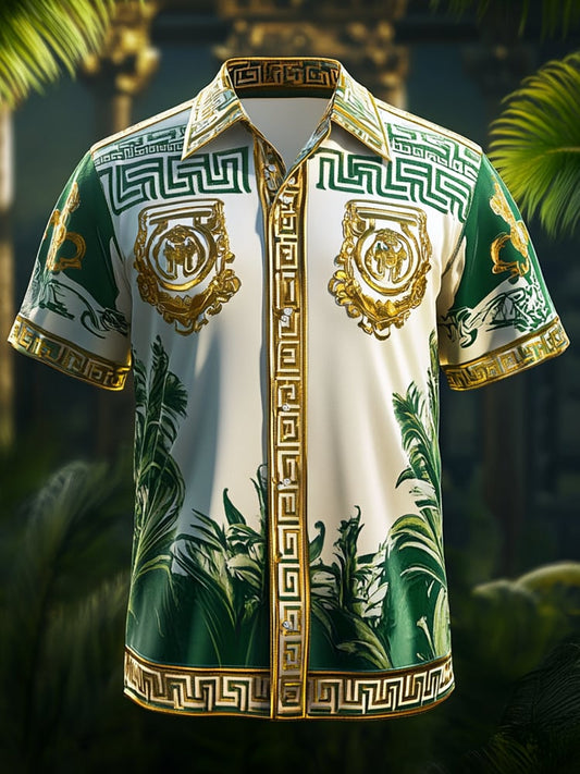 Men's Satin Luxe Print Short Sleeve Button Shirt