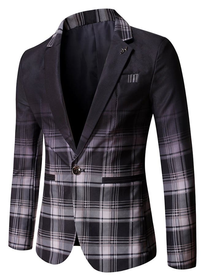 Checkered Contrasting Color Gentleman Business Casual Slim Fitting Suit Jacket