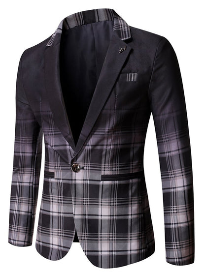 Checkered Contrasting Color Gentleman Business Casual Slim Fitting Suit Jacket
