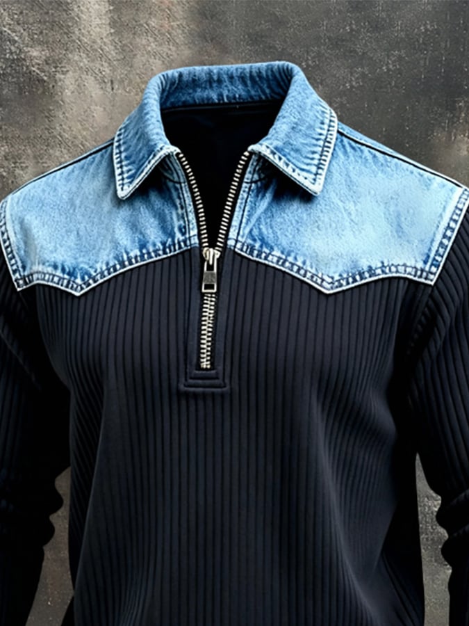 Men'S Vintage-Style Distressed Textured Knit Sweatshirt