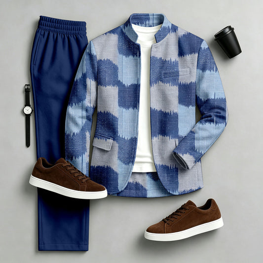 Men's Printed Stand-Collar Jacket and Pants Set