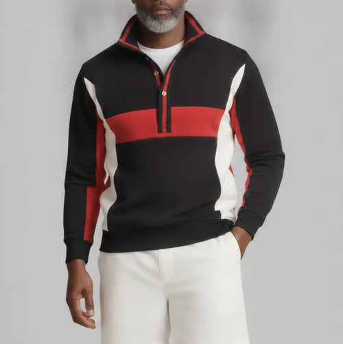 Men's Fashion Colorblock Stand Collar Half Placket Pullover Sweatshirt