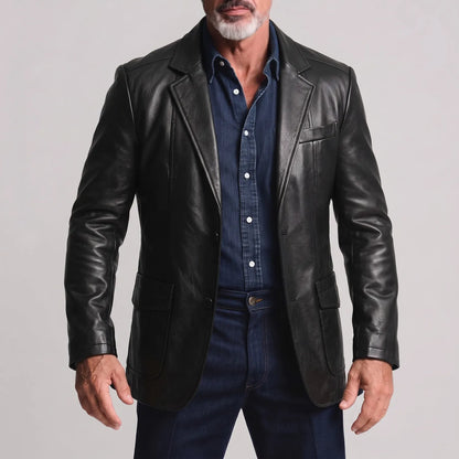 Men's Retro PU Leather Solid Color Notched Lapel Single Breasted Jacket