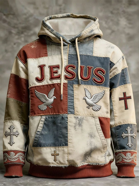 Men's Casual Retro Print Long Sleeve Hooded Sweatshirt-Fast Shipping