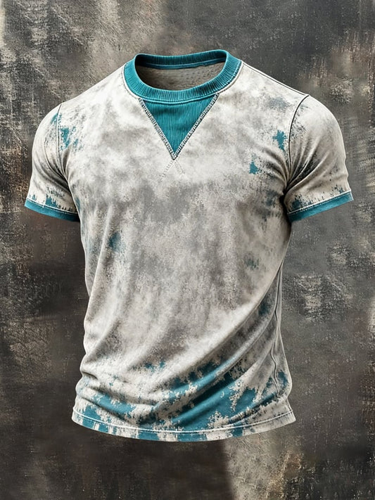 Men's Retro Color Block Crew Neck Short-Sleeve Top
