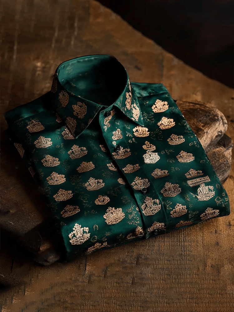 Men's Satin Luxe Print Short Sleeve Button Shirt