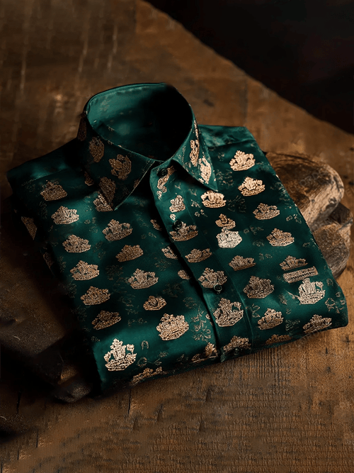 Men's Satin Luxe Print Short Sleeve Button Shirt