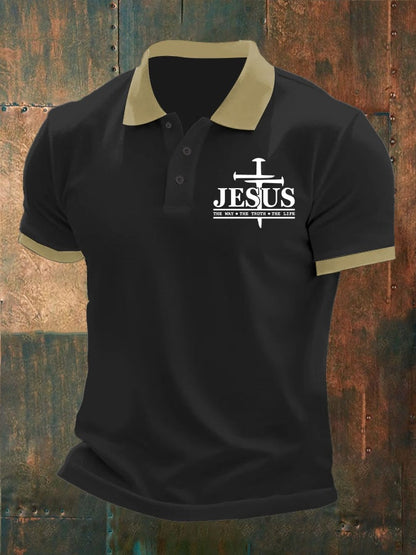 Men'S Faith Cross Print Polo Shirt