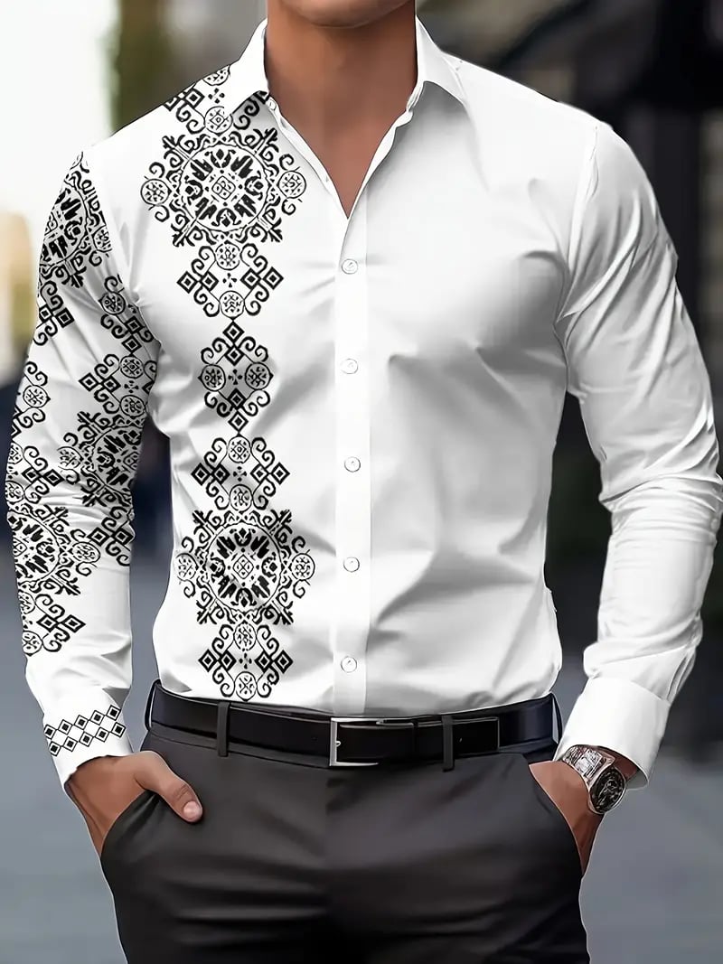 Men's Street Style Business Casual Printed Long Sleeve Shirt