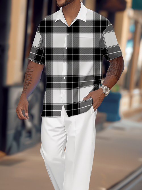 Men's Gorgeous Color Block Short Sleeve Shirt Walking Suit 1175