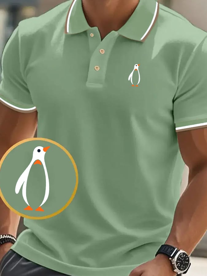 Men's classic casual polo shirt with penguin print