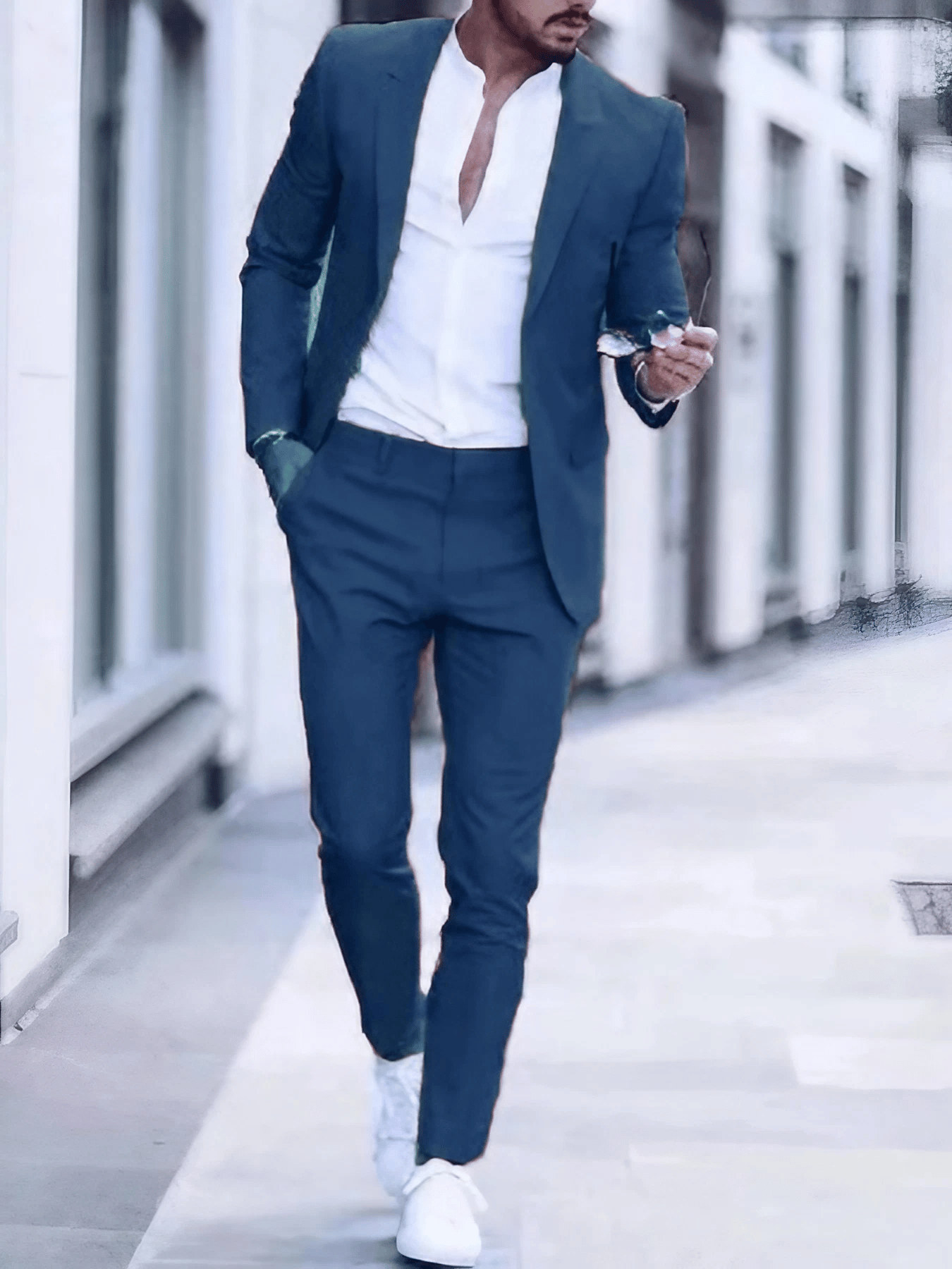Men's Business Single-Breasted Solid Color Two-Piece Suit
