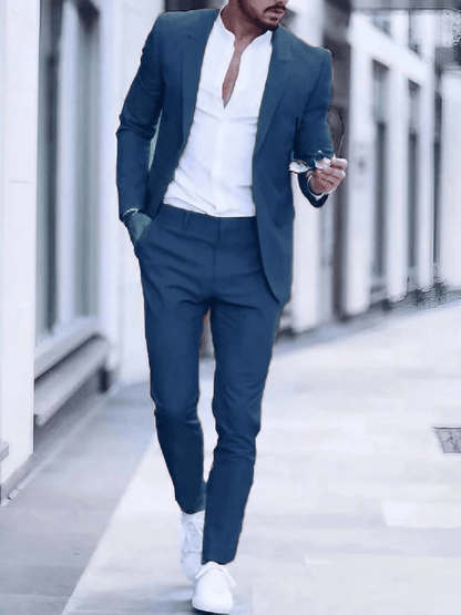 Men's Business Single-Breasted Solid Color Two-Piece Suit