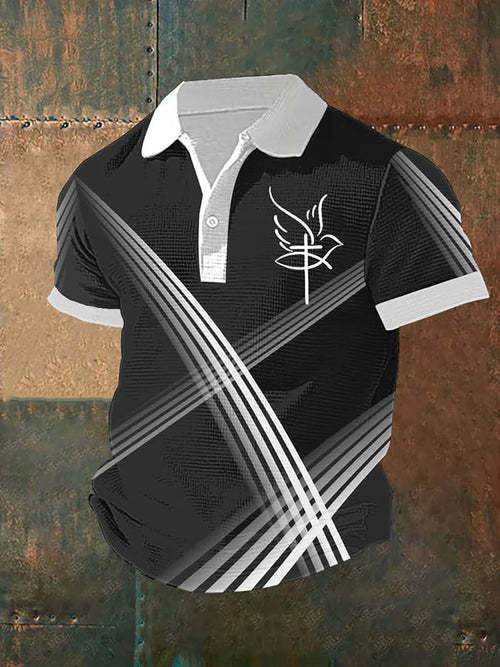 Man's Retro Fish Cross Printed Polo Shirt
