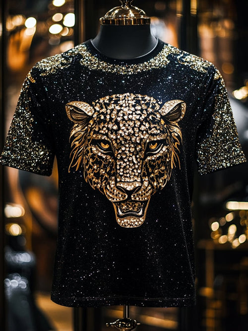 Men's Leopard Sequin Business Print Short Sleeve T-Shirt