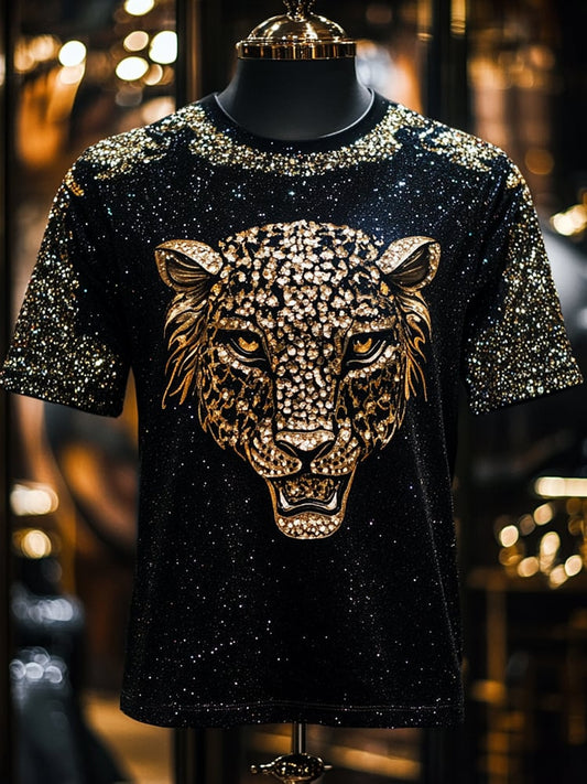 Men's Leopard Sequin Business Print Short Sleeve T-Shirt