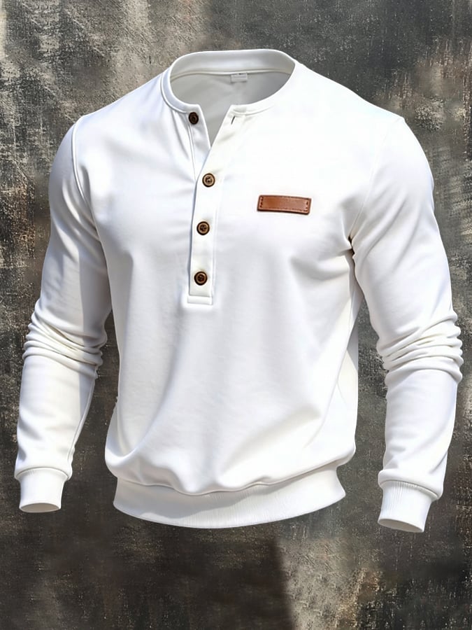 Men'S Stylish And Simple Henley Neck Long-Sleeved T-Shirt
