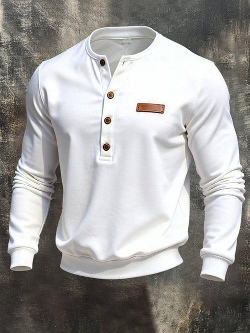 Men'S Stylish And Simple Henley Neck Long-Sleeved T-Shirt