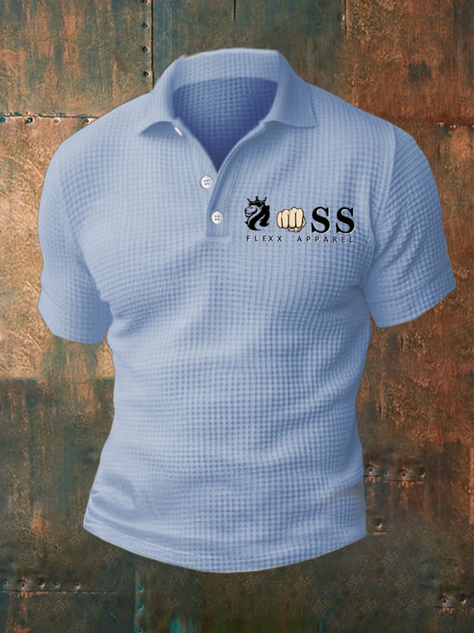 Men's Casual Waffle Polo Shirt Short Sleeve