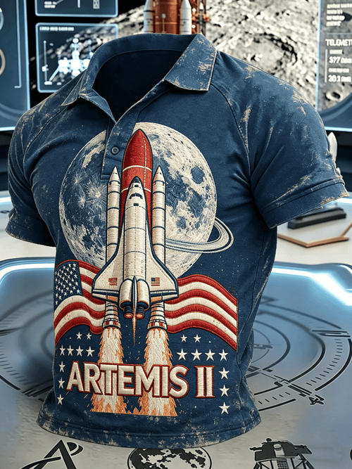Men's Artemis II Space Theme Polo Shirt