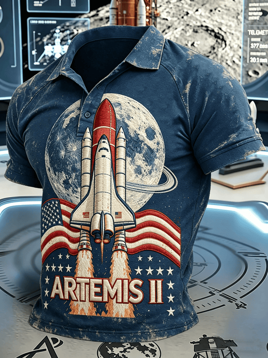 Men's Artemis II Space Theme Polo Shirt