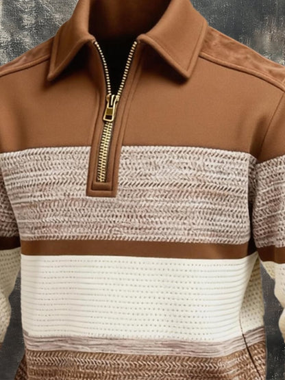 Men's Retro Color Block Print Zipper Sweatshirt