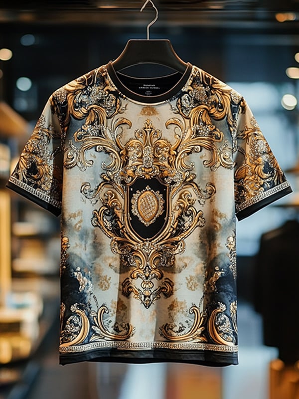 Men's Business Luxury Printed  Cotton Short Sleeve T-Shirt