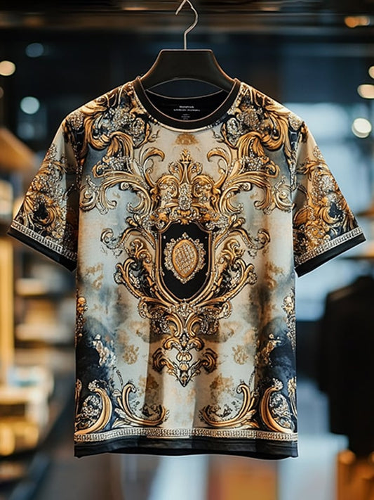 Men's Business Luxury Printed  Cotton Short Sleeve T-Shirt