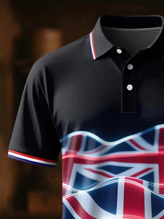 Men's casual flag wave print polo shirt