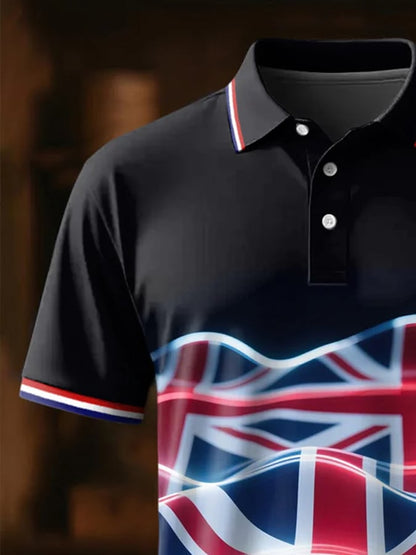 Men's casual flag wave print polo shirt