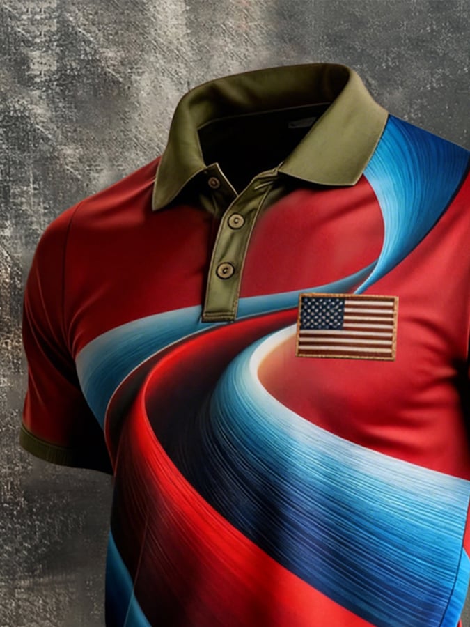 Men's Retro Patriot Color Block Polo Collar Short Sleeve