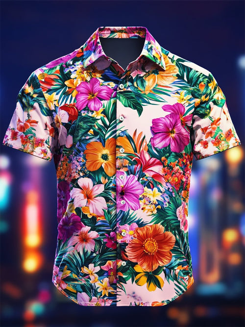 Men's Resort Casual Floral Art Short Sleeve Shirt