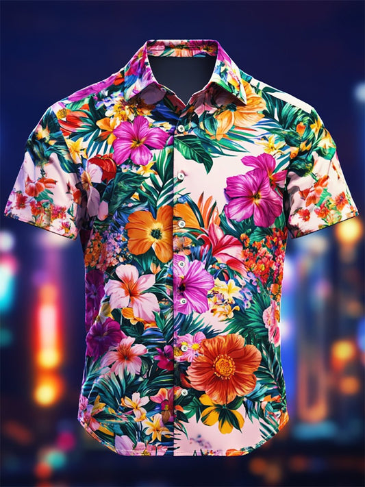 Men's Resort Casual Floral Art Short Sleeve Shirt