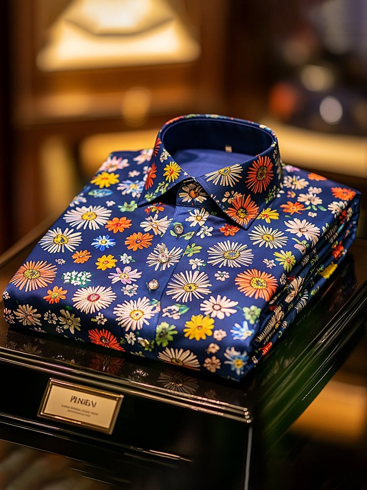 Men's Business Luxury Floral Print Short-sleeved Shirt