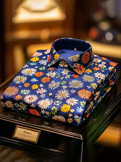 Men's Business Luxury Floral Print Short-sleeved Shirt