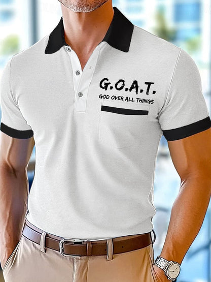Men's Retro Faith Design Printed Comfortable And Breathable Casual With Pocket Polo Shirt