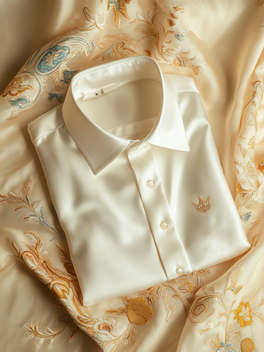 Men's Business Casual Crown Logo Lapel Short Sleeve Shirt