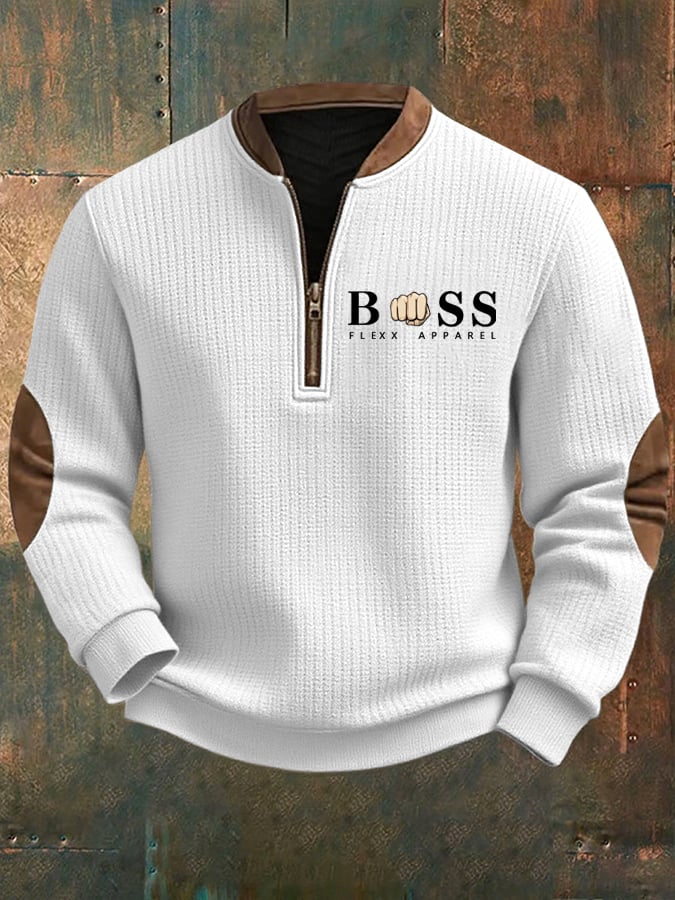 Men's Retro Letter Design Printed Zip Knit Sweatshirt