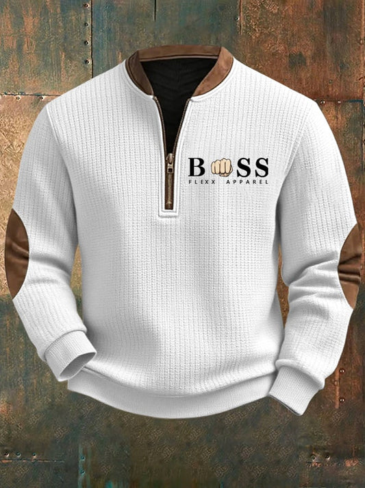 Men's Retro Letter Design Printed Zip Knit Sweatshirt