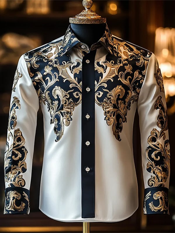 Men's Stripe Print Business Long Sleeve Shirt