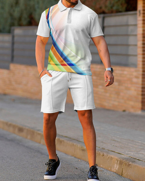 Suitmens Men's White Printed Summer POLO Suit 001