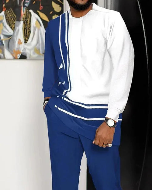 Men's Casual Color Blocking Long Sleeve Walking Suit-017