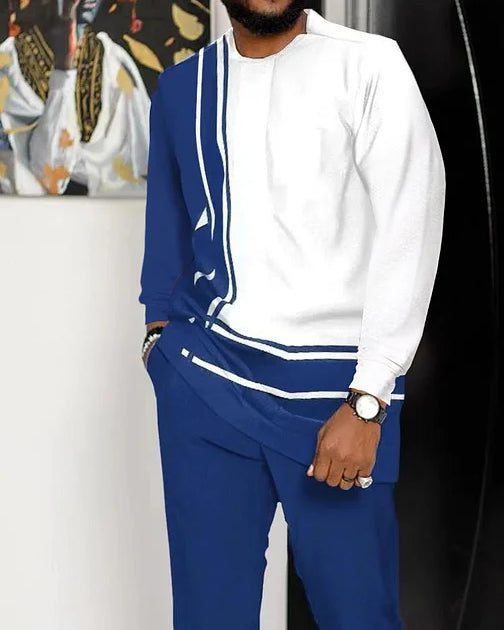 Men's Casual Color Blocking Long Sleeve Walking Suit-017